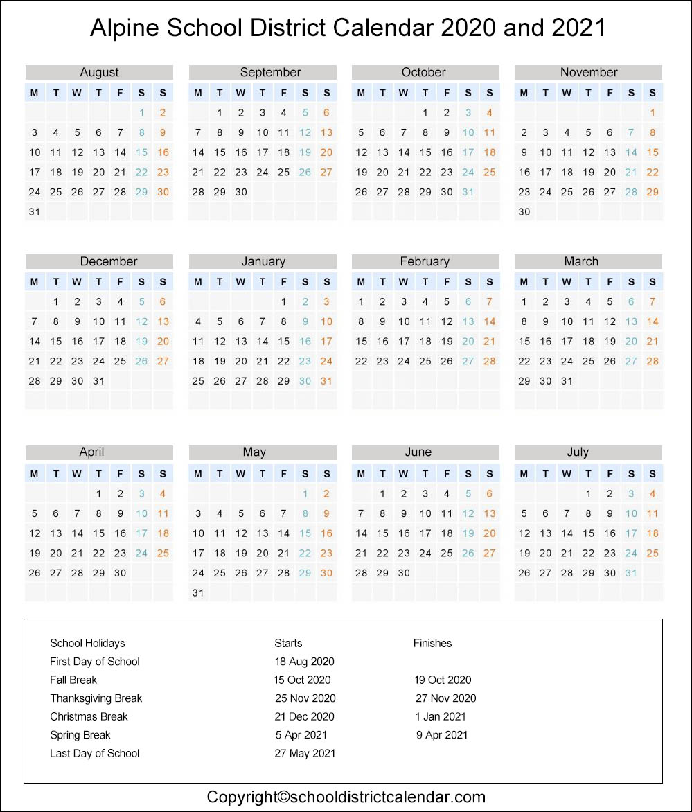 Alpine School District Holidays Archives | School District Calendar