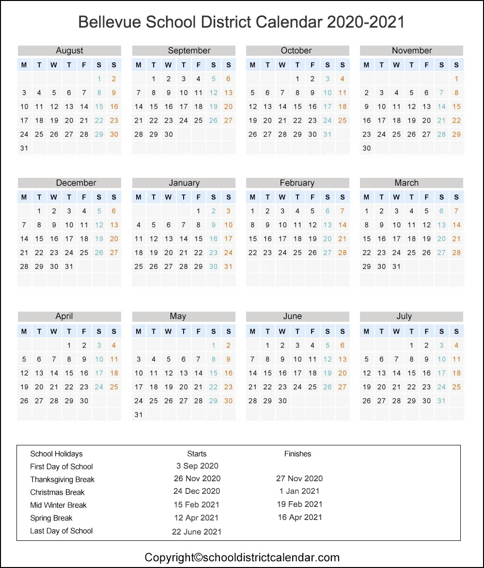 bsd405 calendar 2021 Bellevue School District Calendar Holidays 2020 2021 bsd405 calendar 2021