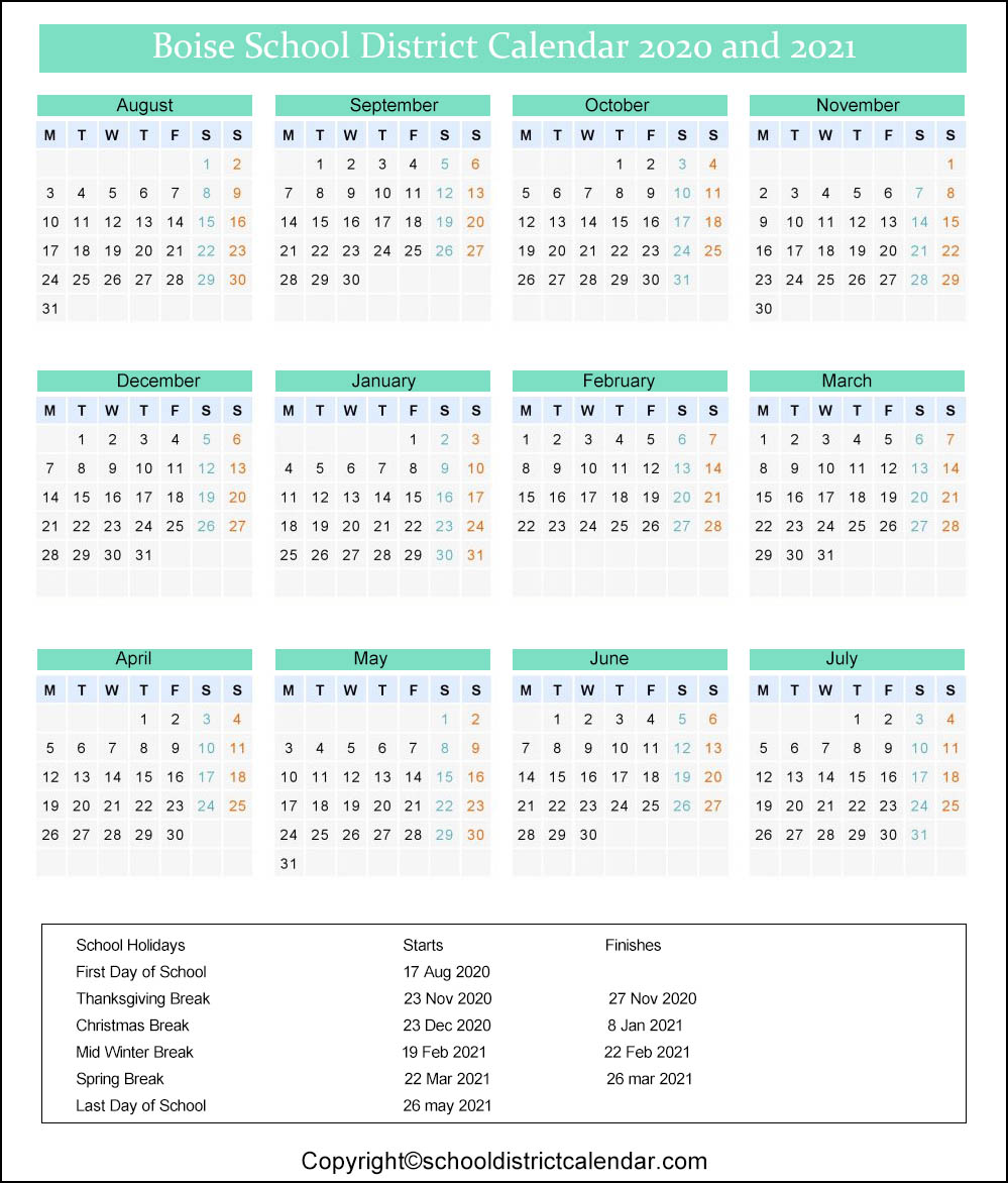 2022 Calendar Boise State Calendar 2021 22