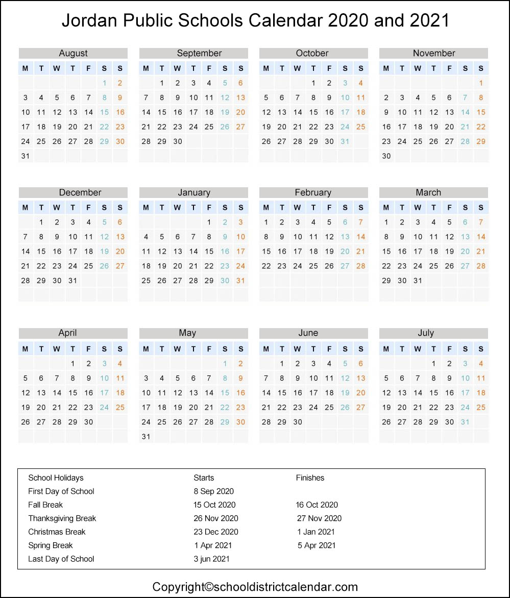 jordan district calendar 2021 22 Jordan School District Calendar Holidays 2020 2021 jordan district calendar 2021 22