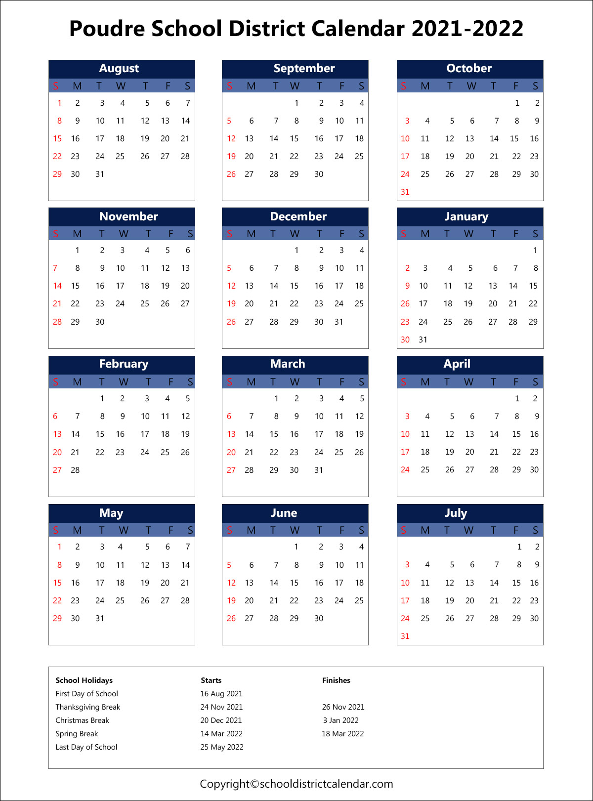 Poudre County school district calendar Archives School District Calendar