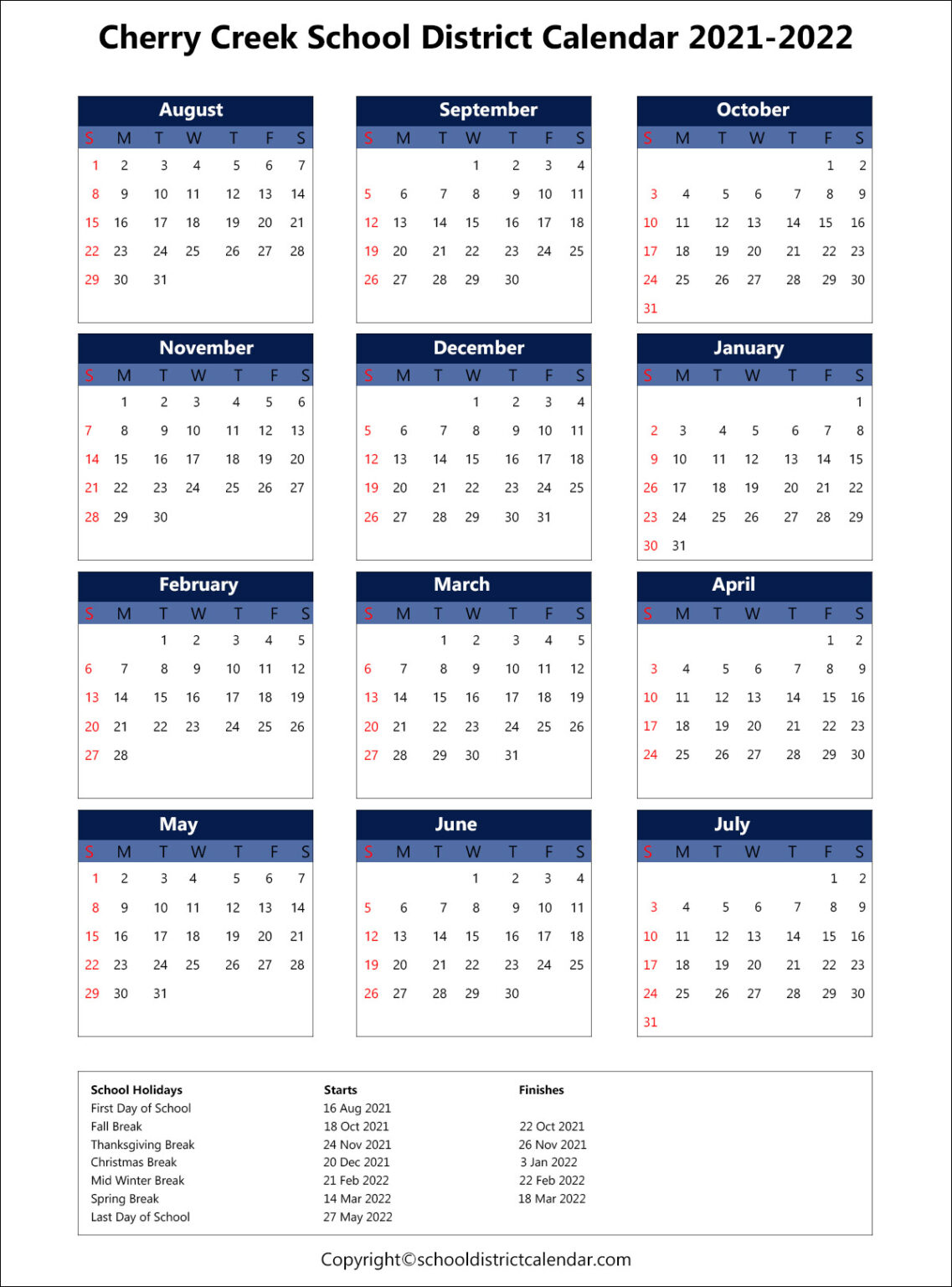 school calendar for Cherry Creek School District Archives - School