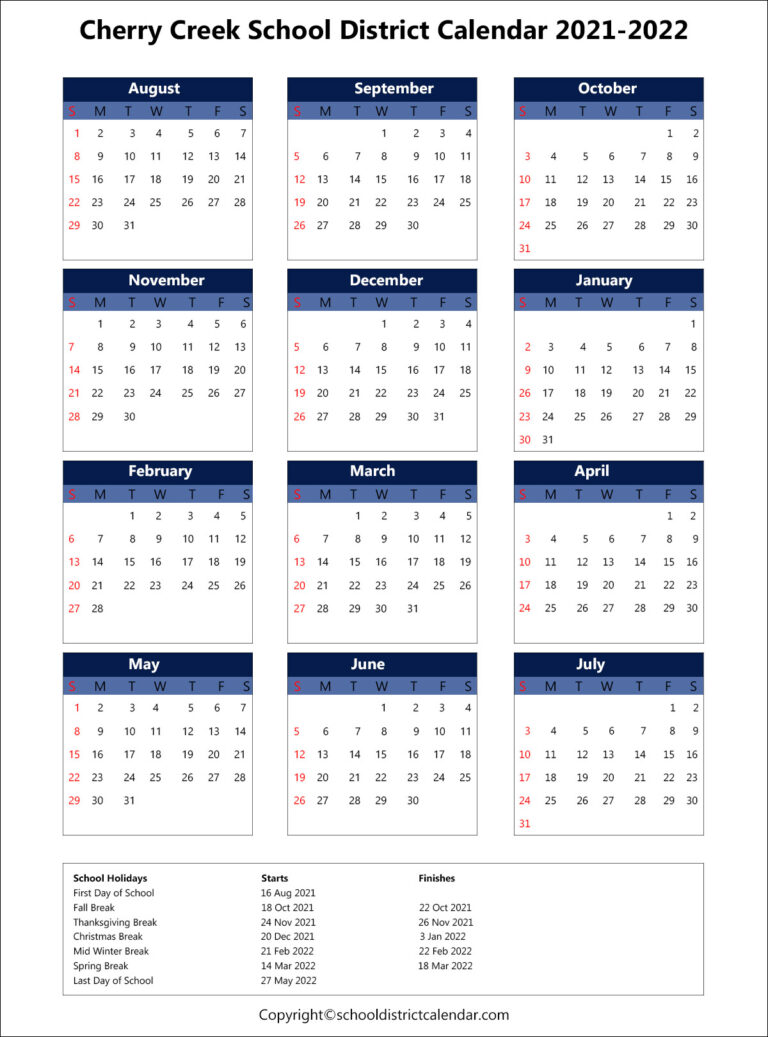 school calendar for Cherry Creek School District Archives School