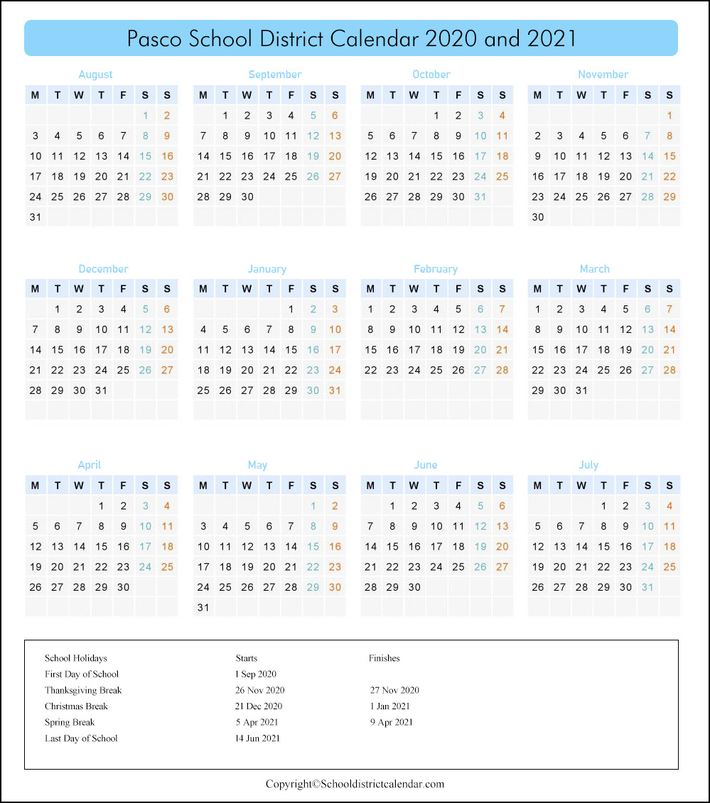 Pasco Calendar 2223 Printable Word Searches