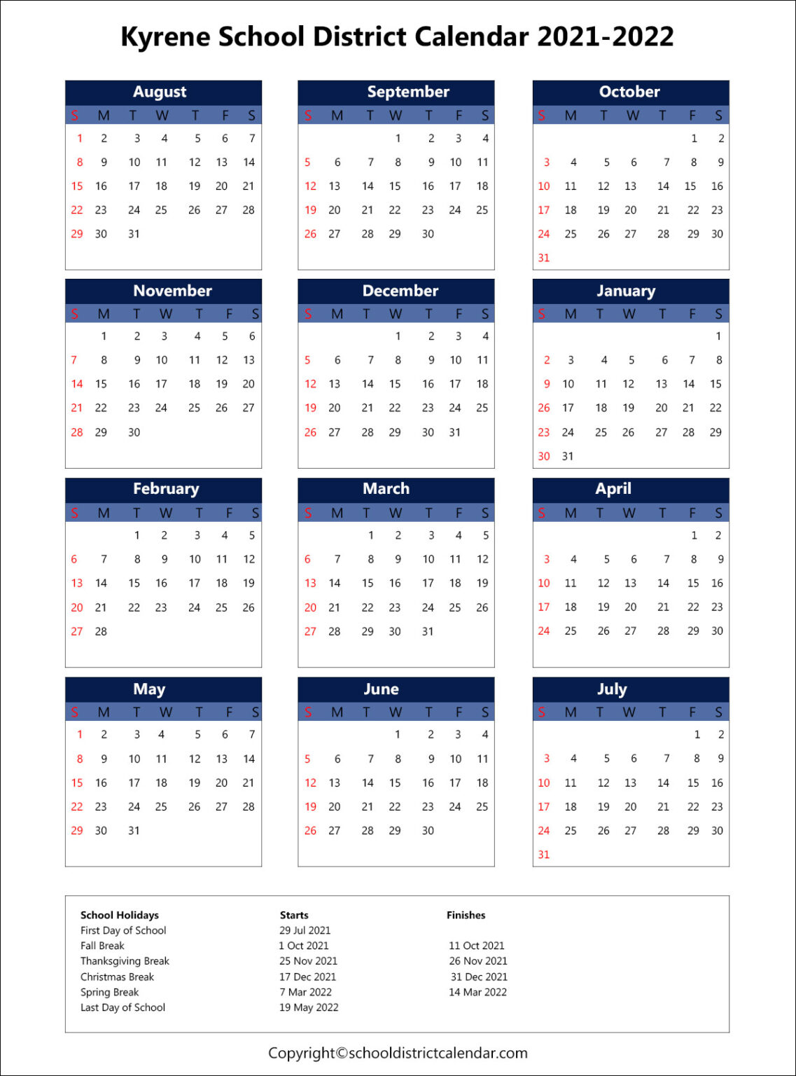 Kyrene School District Calendar Holidays 2021 2022