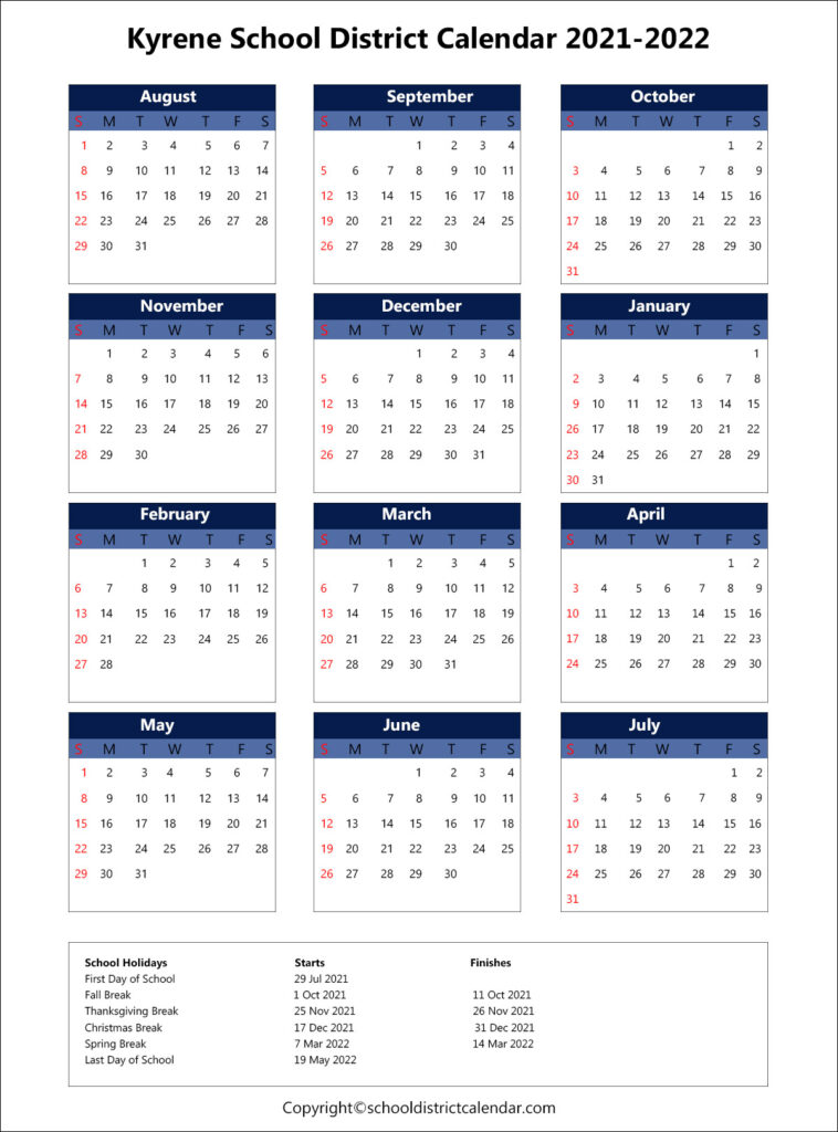 Kyrene School District Calendar Holidays 20212022