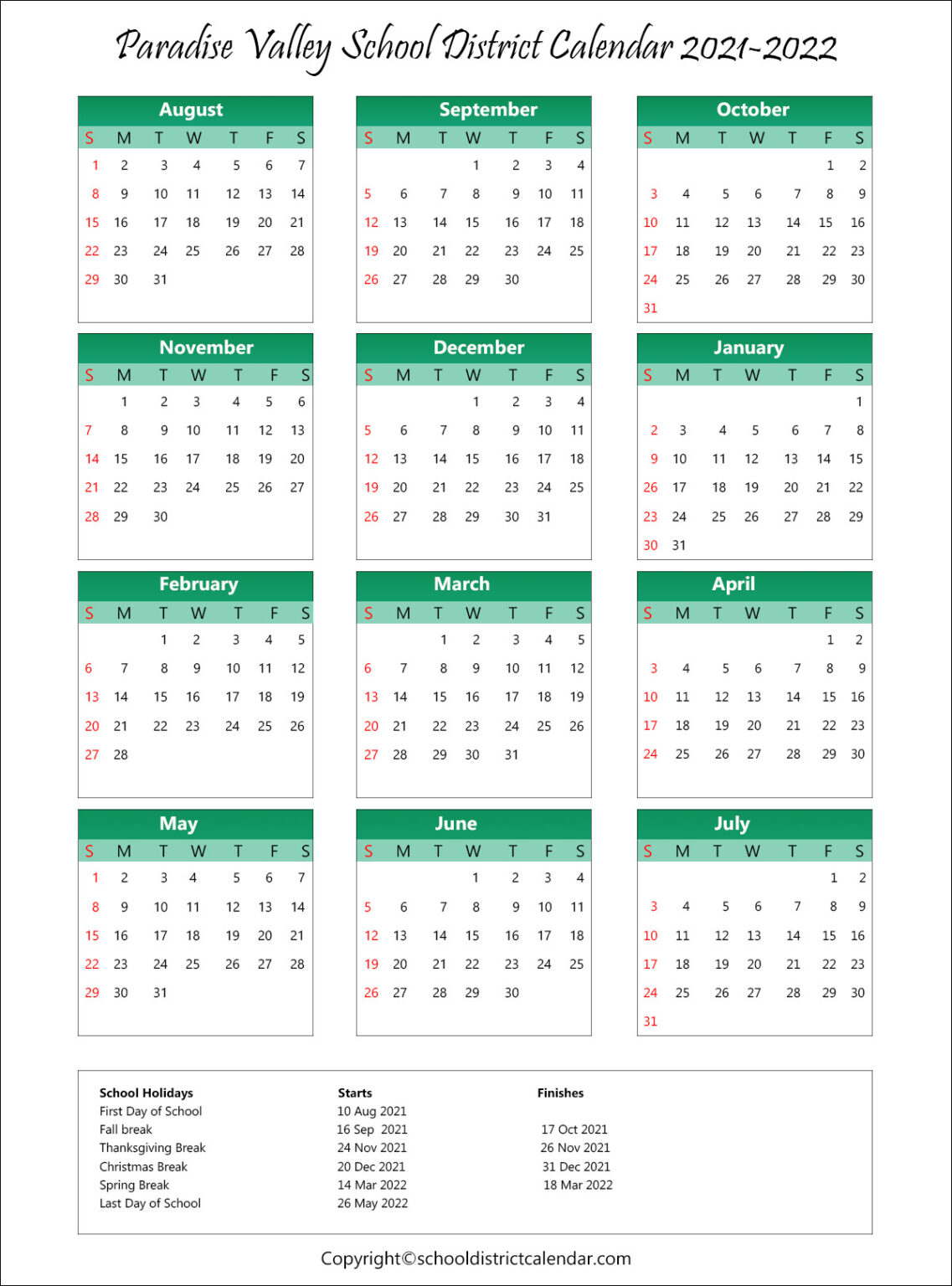 paradise-valley-unified-school-district-calendar-holidays-2021-2022