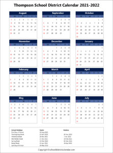 Thompson School District Calendar Holidays 2021-2022