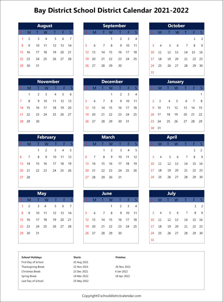 Bay District Schools Calendar Holidays 2021 2022