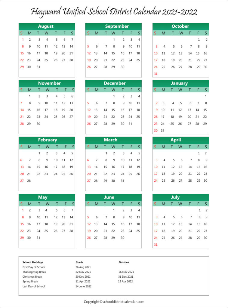 Hayward Unified School District Calendar Holidays 20212022