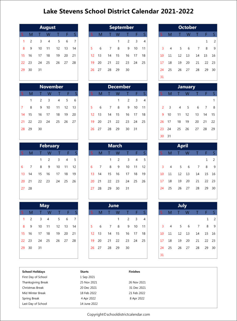 Lake Stevens School District Calendar Holidays 20212022