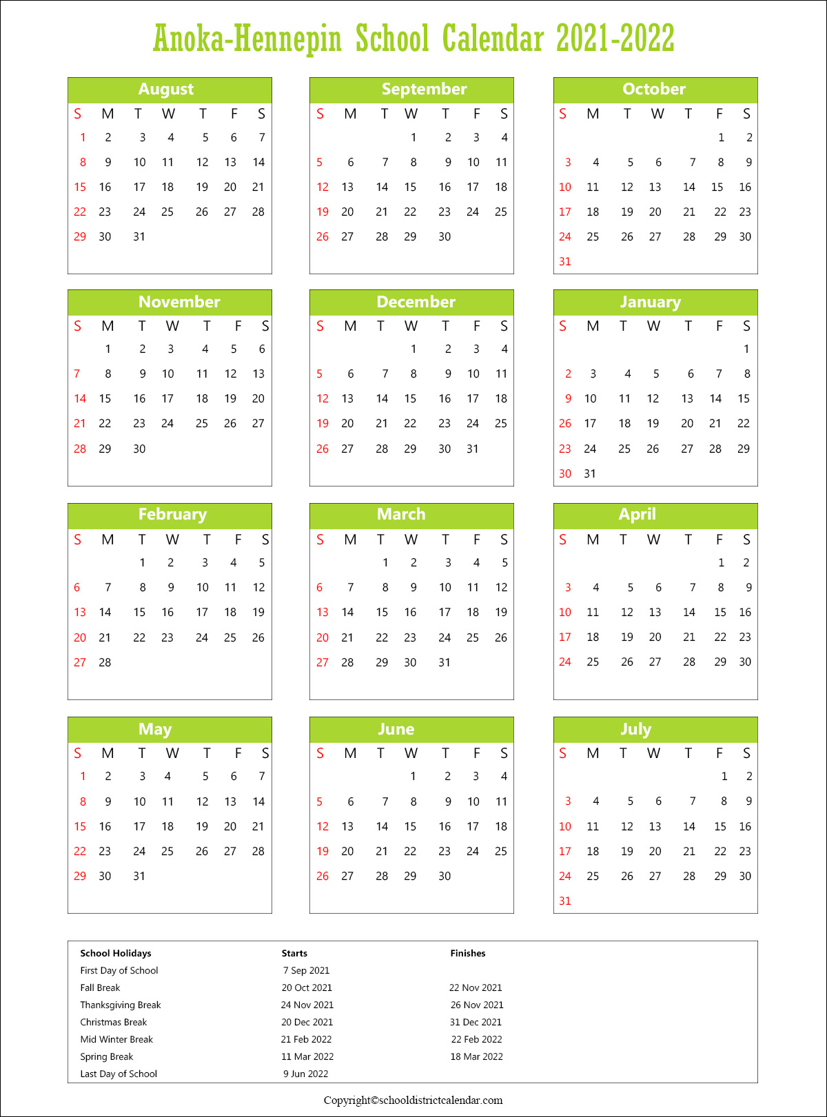Anoka Hennepin Calendar Customize And Print
