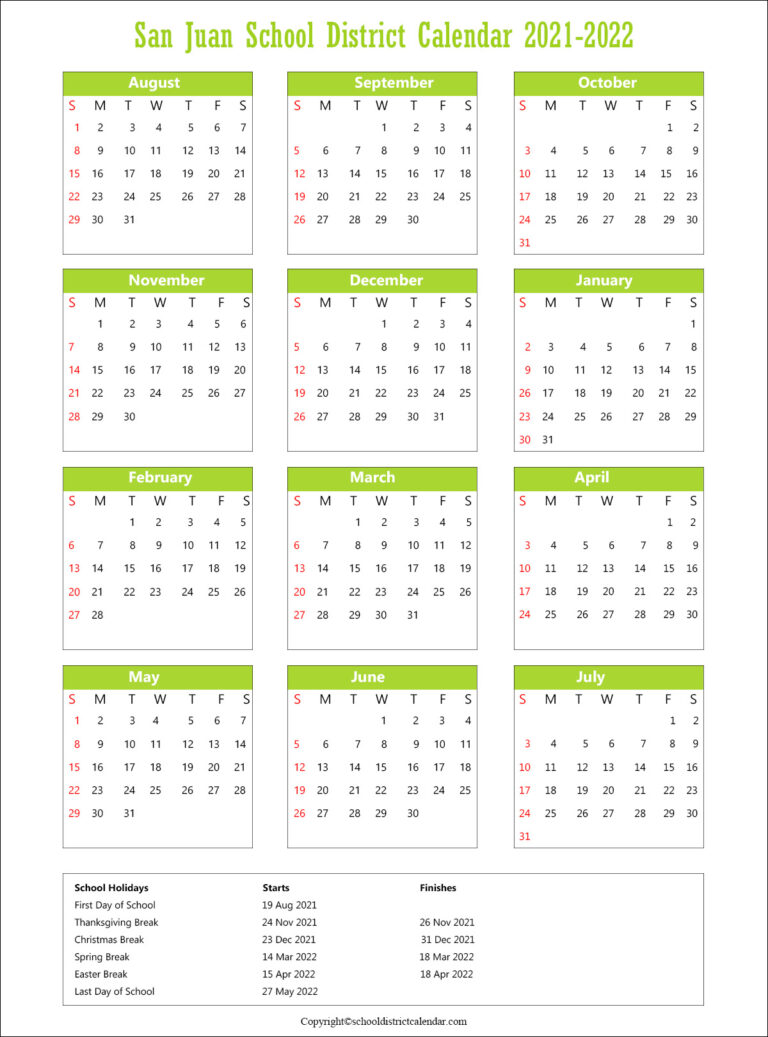 San Juan Unified School District Calendar Holidays 2021-2022