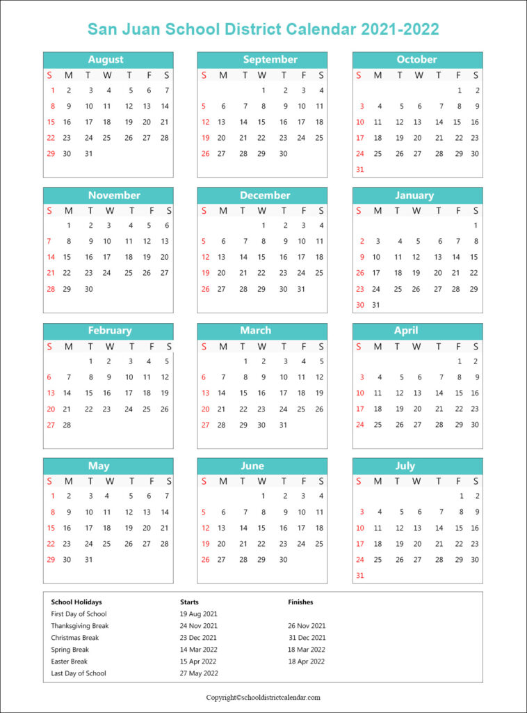 San Juan Unified School District Calendar Holidays 20212022