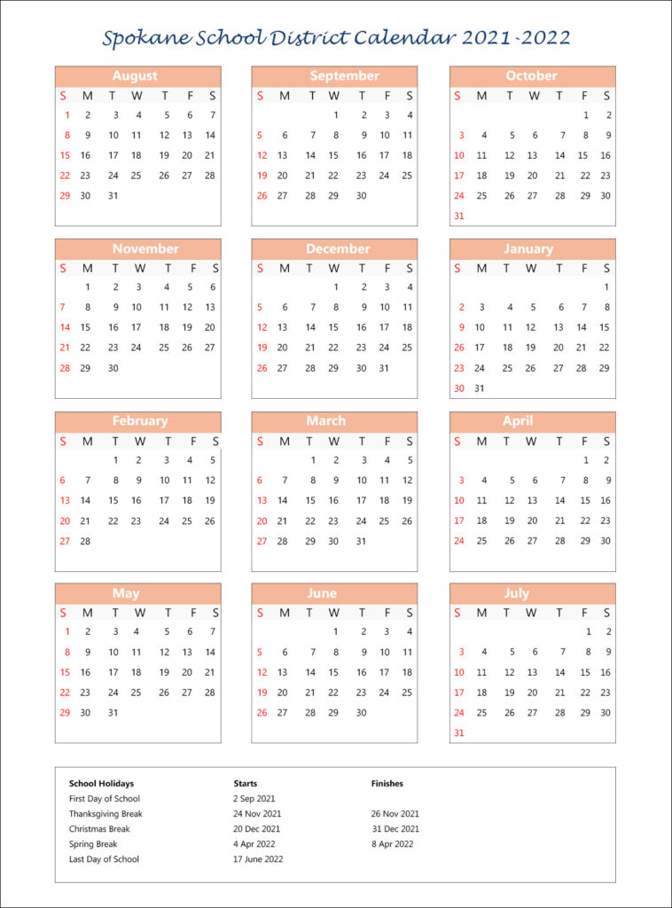 Spokane School District Calendar Holidays 20212022