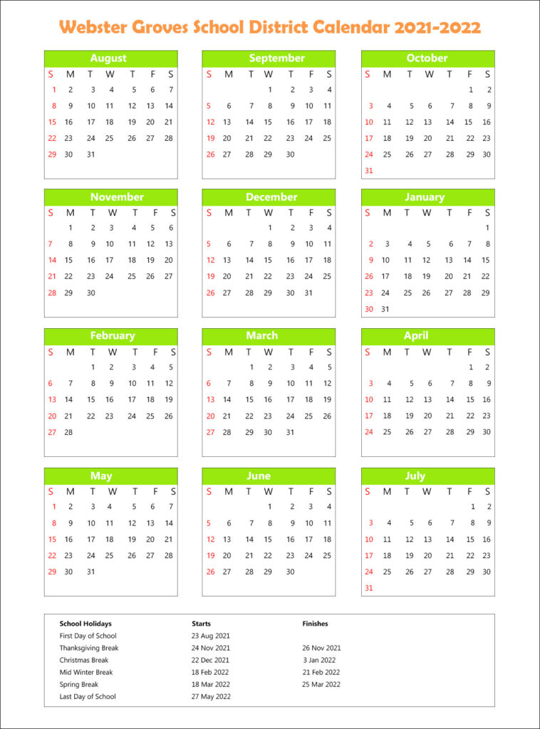 Webster Groves School District Calendar Holidays 2021 2022