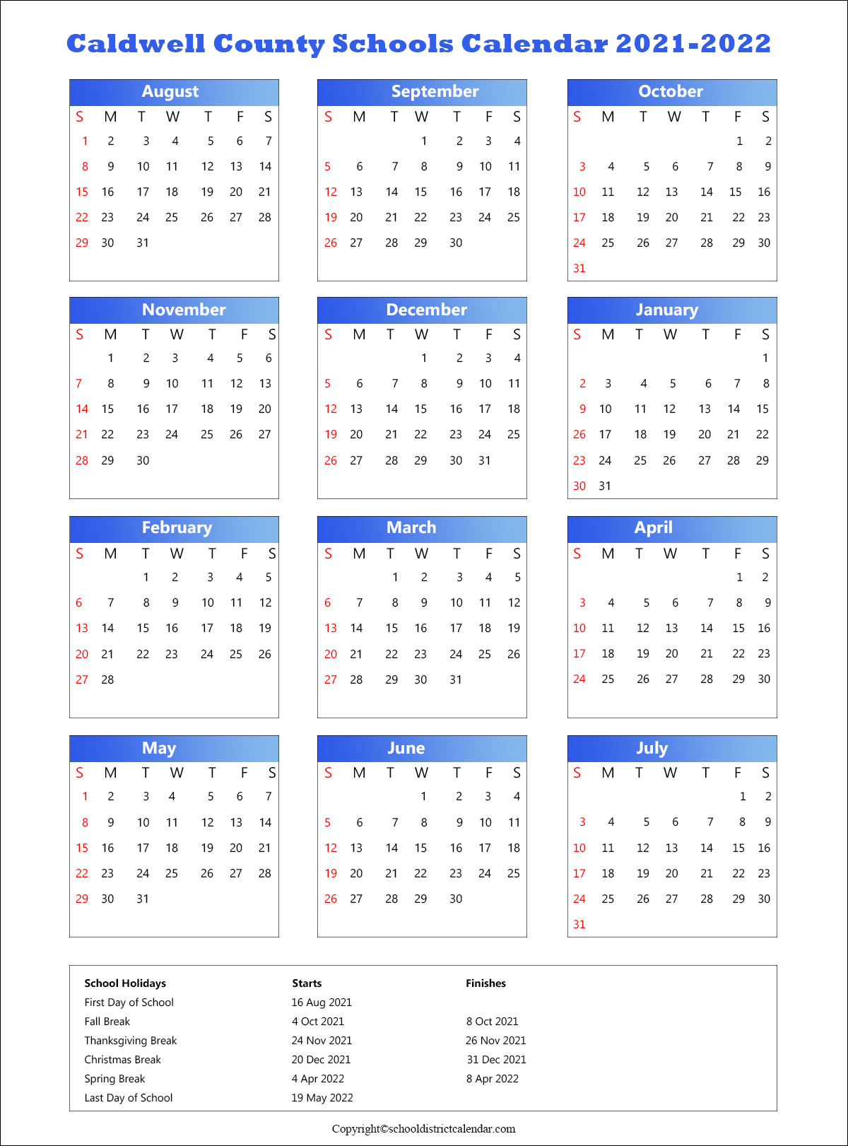 Gwinnett County Calendar 2022 Caldwell County Schools Calendar Holidays 2021-2022