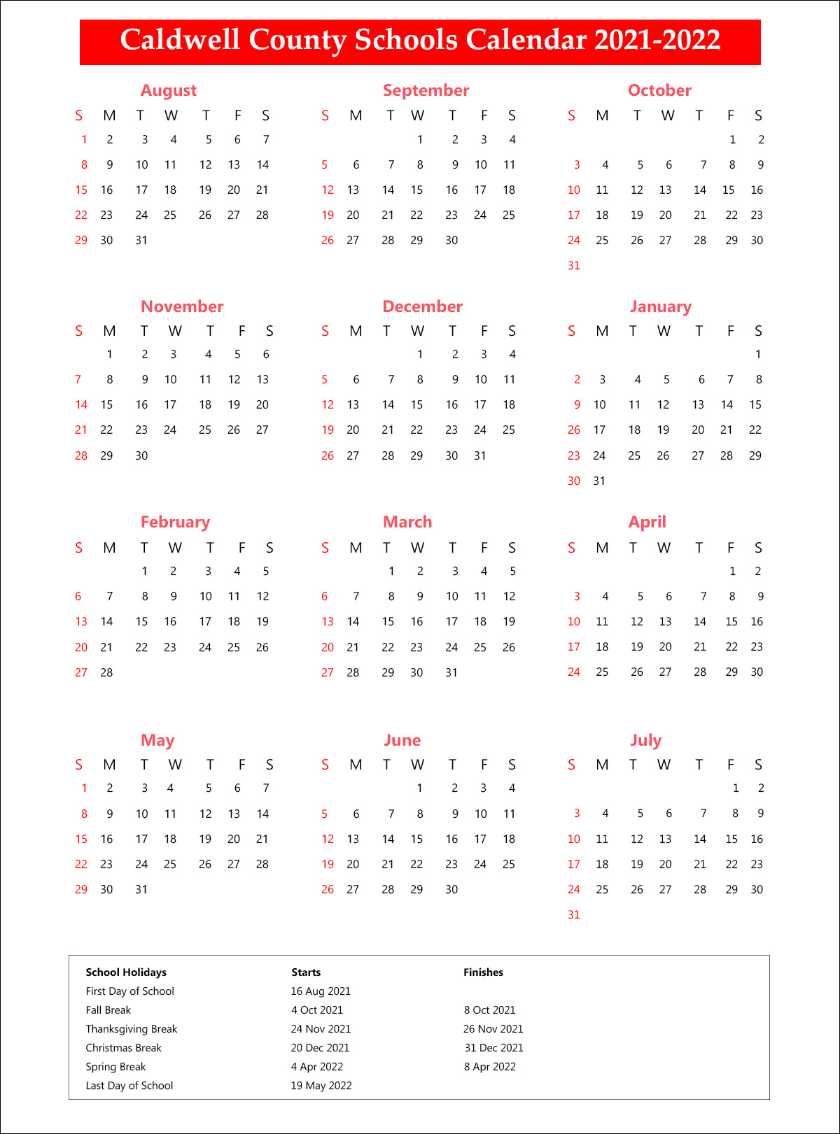 Caldwell County Schools Schedule Archives School District Calendar