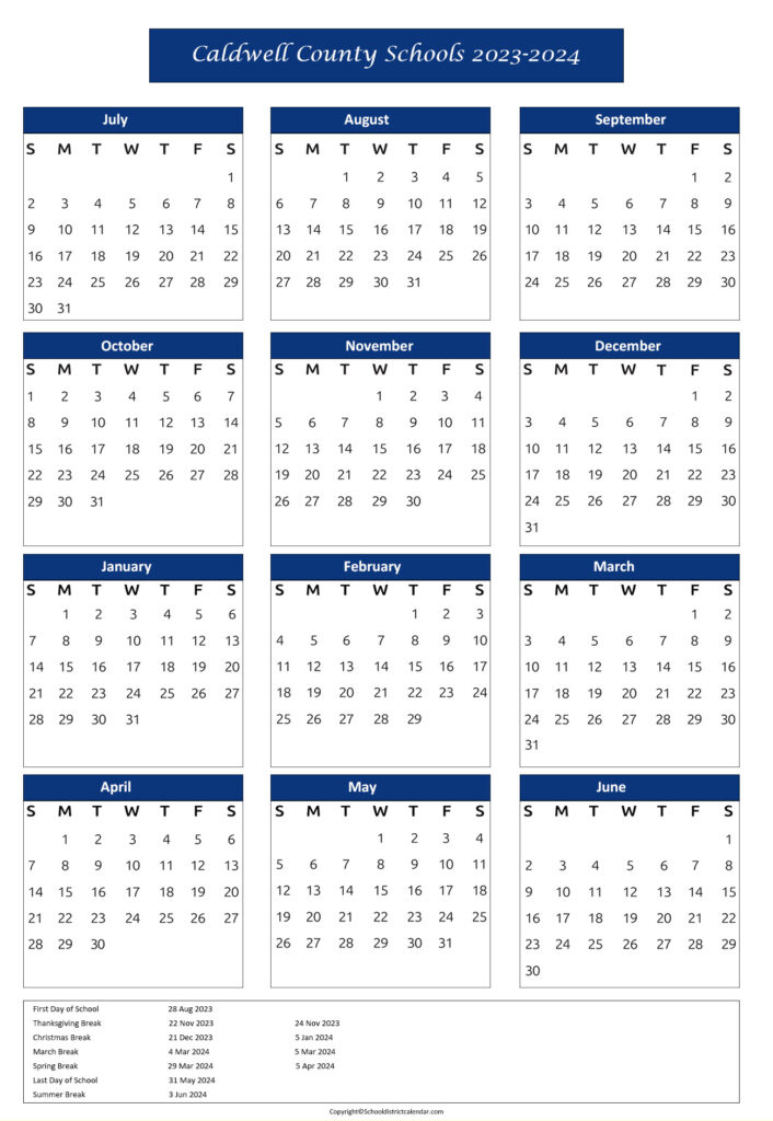 Caldwell County Schools District Calendar