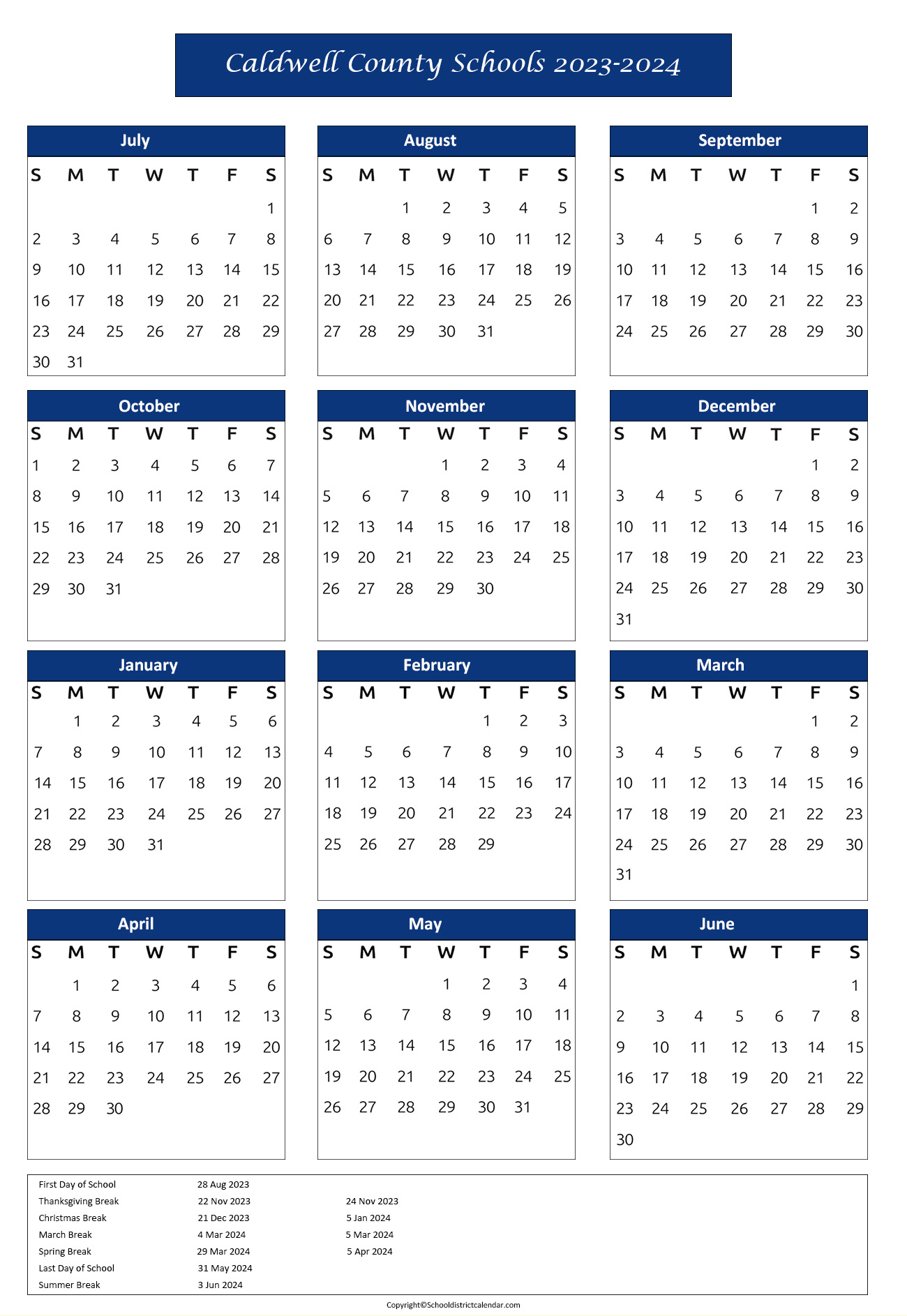 Caldwell County Schools Calendar Holidays 20232024