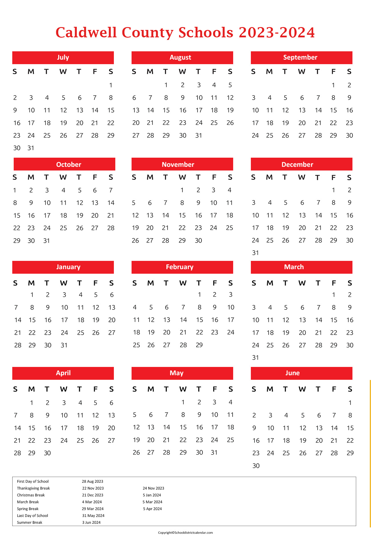 Caldwell County Schools Calendar Holidays 20232024