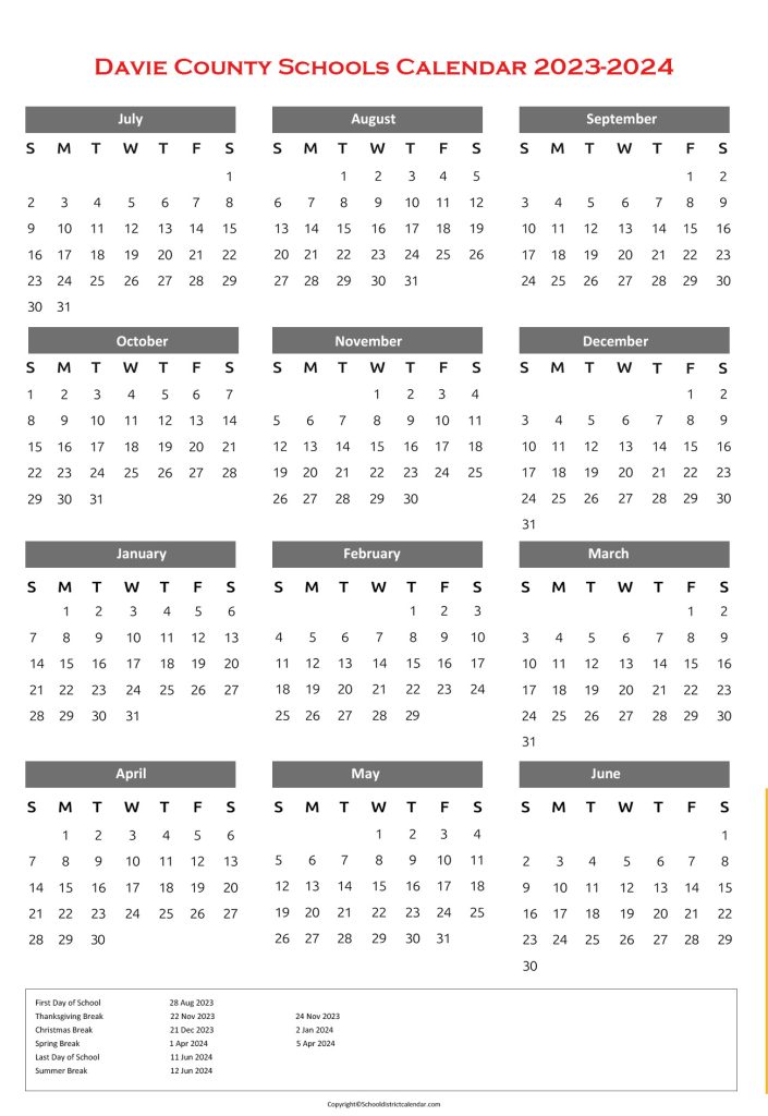 Calendar for Davie County Schools District