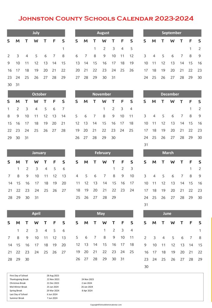 Calendar for Johnston County Schools