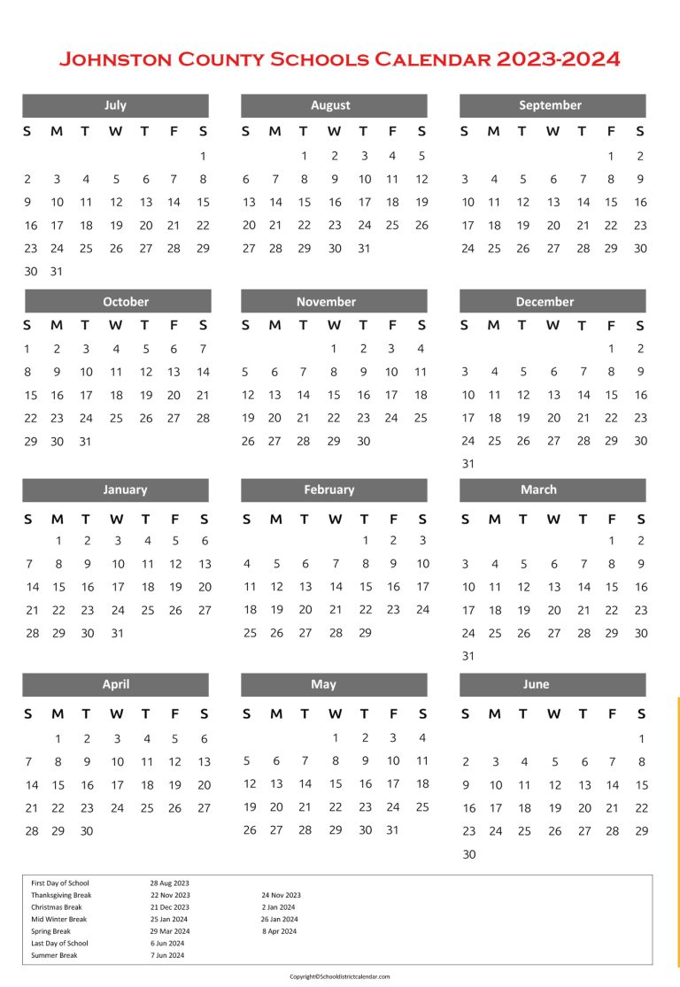 Johnston County Schools District Calendar Holidays 20232024