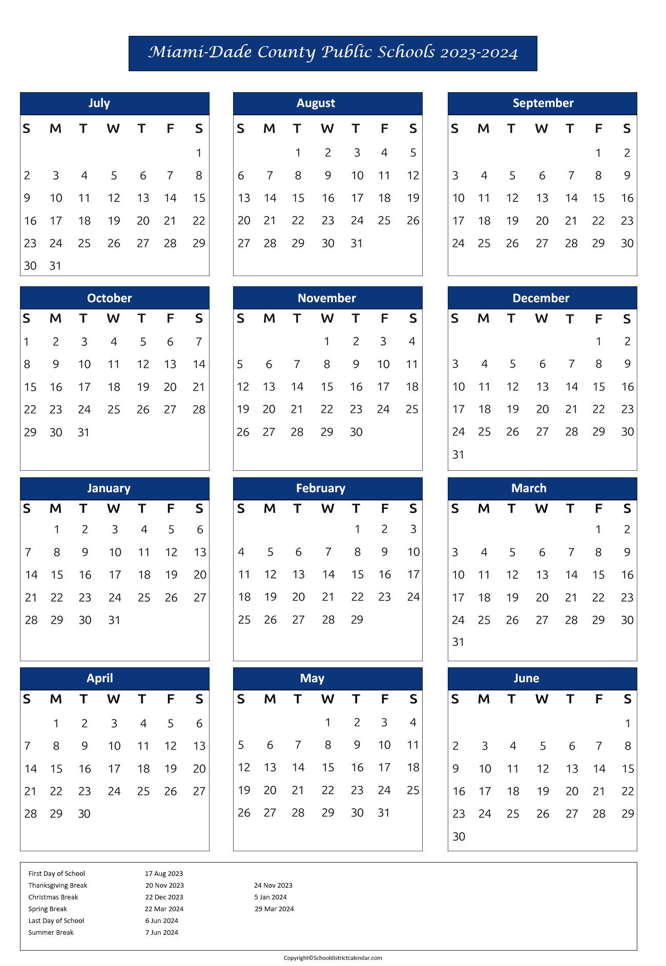 MiamiDade County Public School Calendar Holidays 20232024