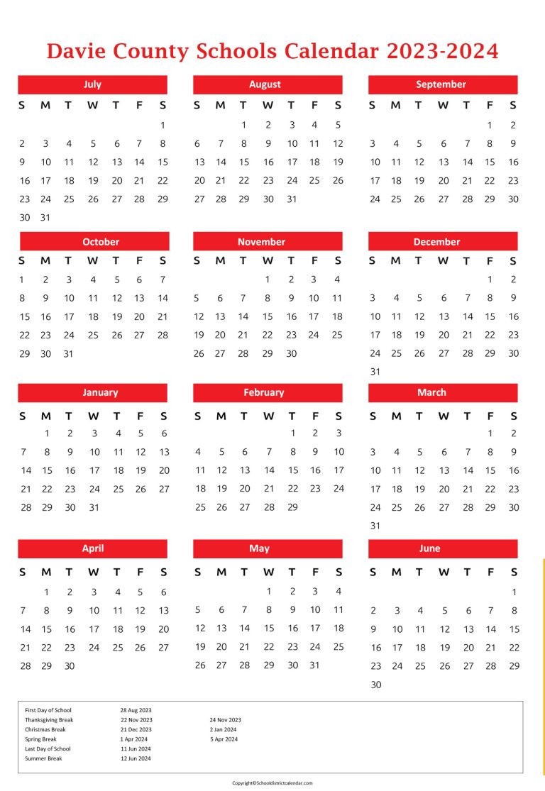 Davie County Schools District Calendar Holidays 20232024