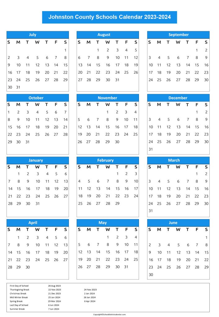 Johnston County Schools District Calendar Holidays 2023 2024