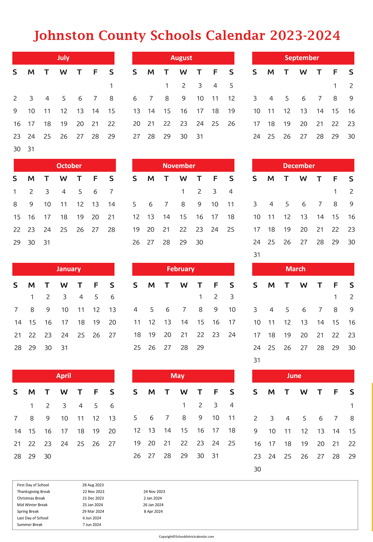 Johnston County Schools District Calendar Holidays 20232024