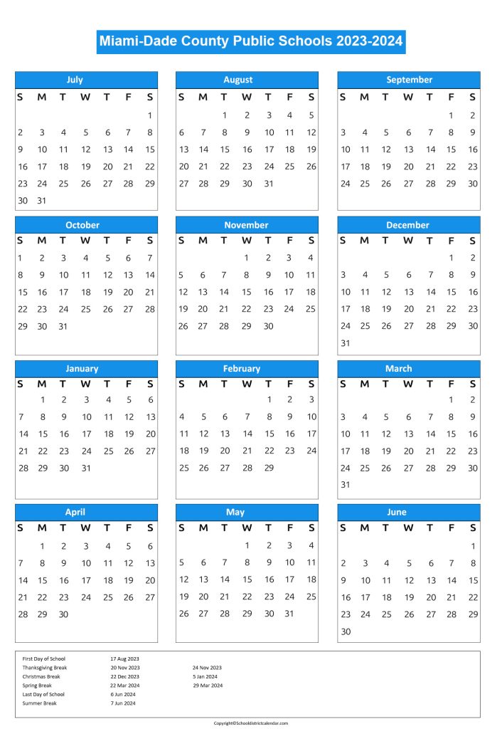 Miami-Dade County Academic Year Calendar