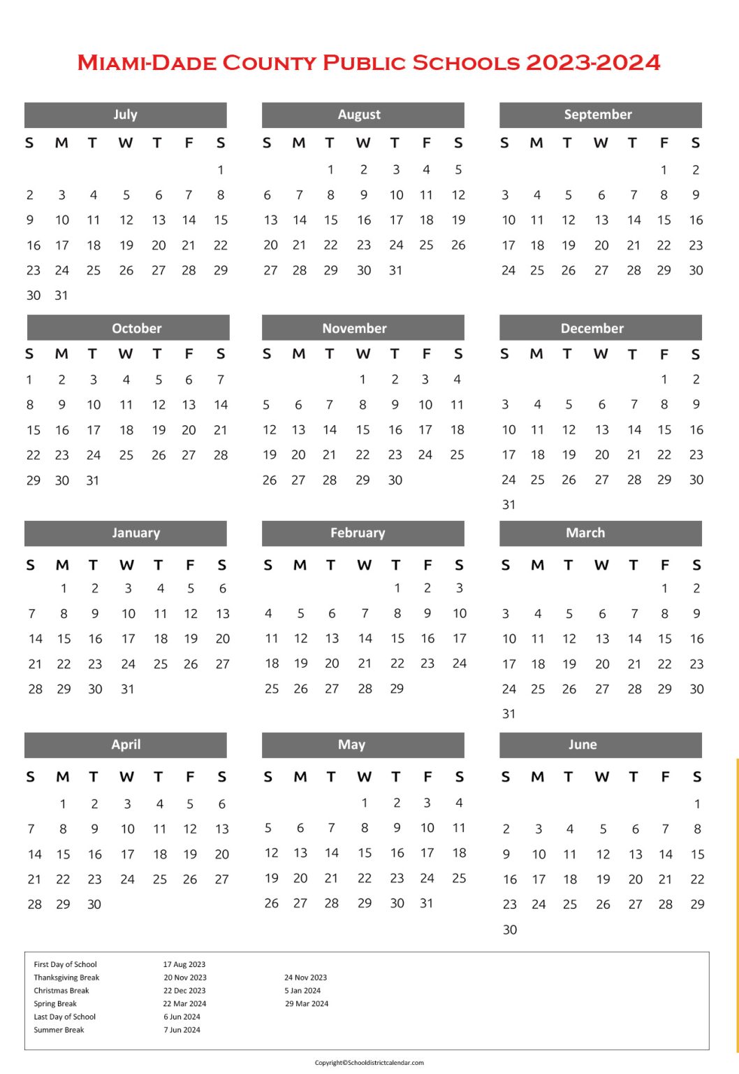MiamiDade County Public School Calendar Holidays 20232024