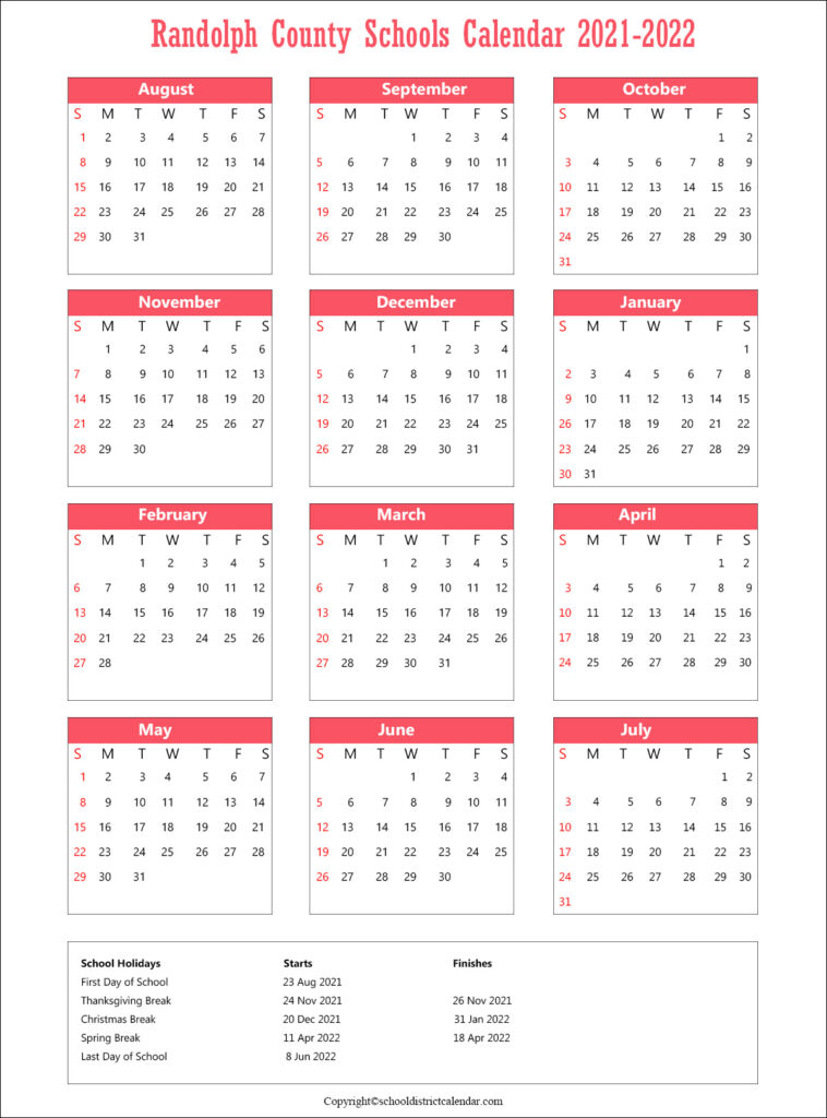 Randolph County Schools Calendar Holidays 2022-2023