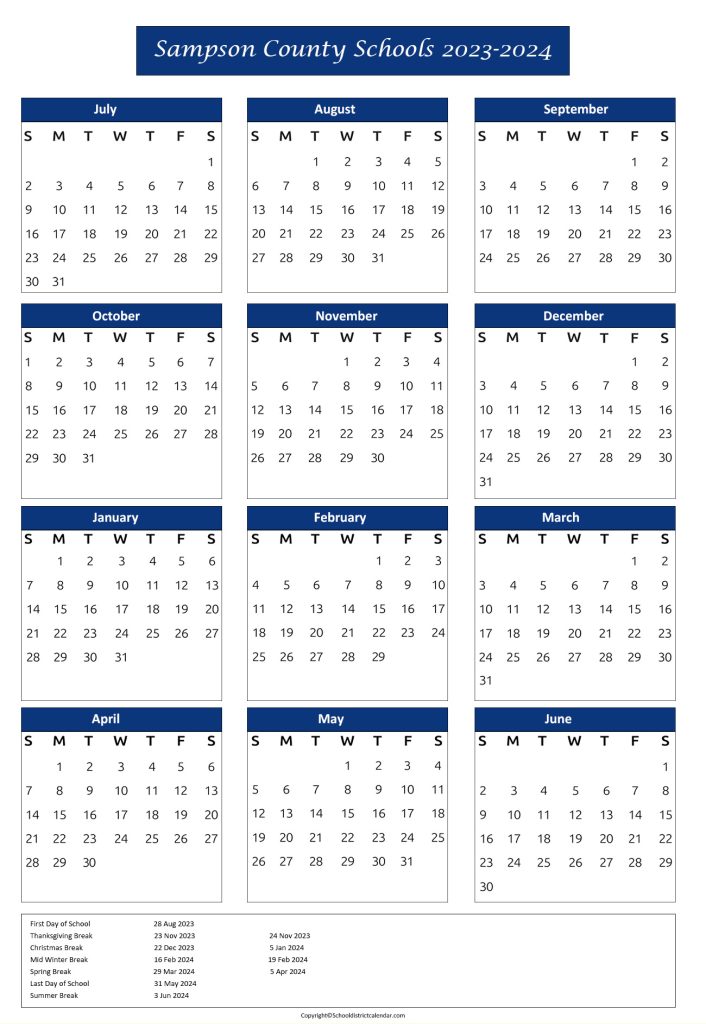 Sampson County Academic Calendar