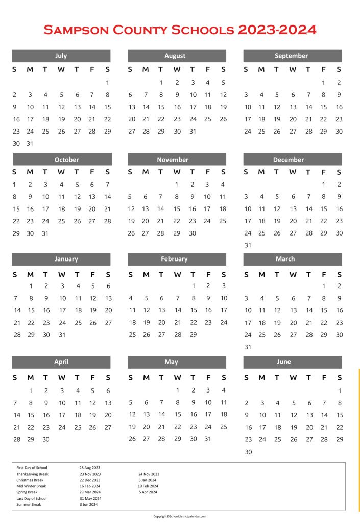 Sampson County Public Schools Calendar