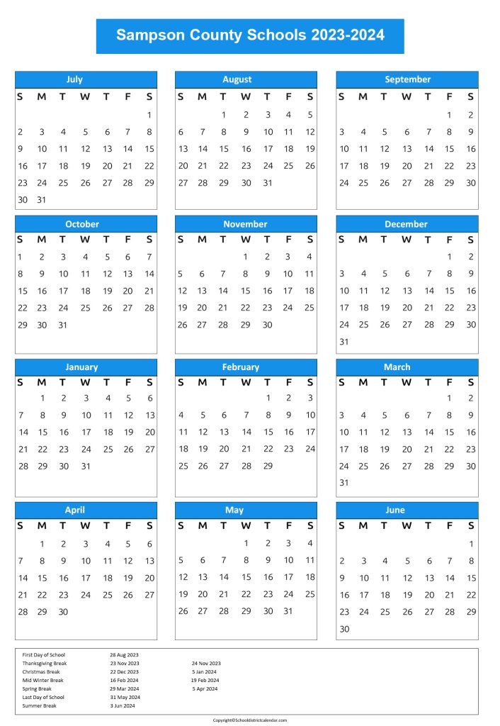Sampson County Schools Calendar