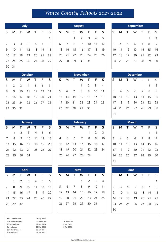 Vance County Public School Calendar