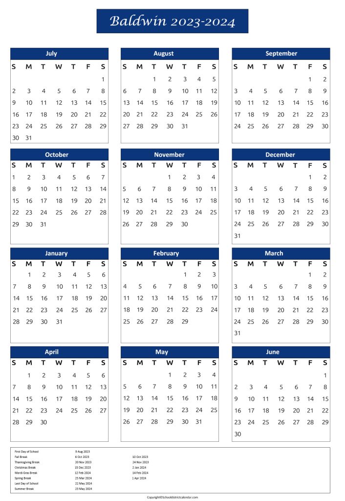 Baldwin County Schools Calendar