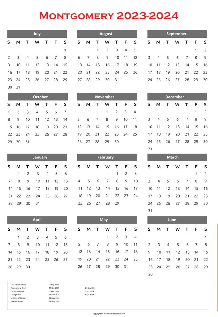 Calendar for Montgomery County Public Schools