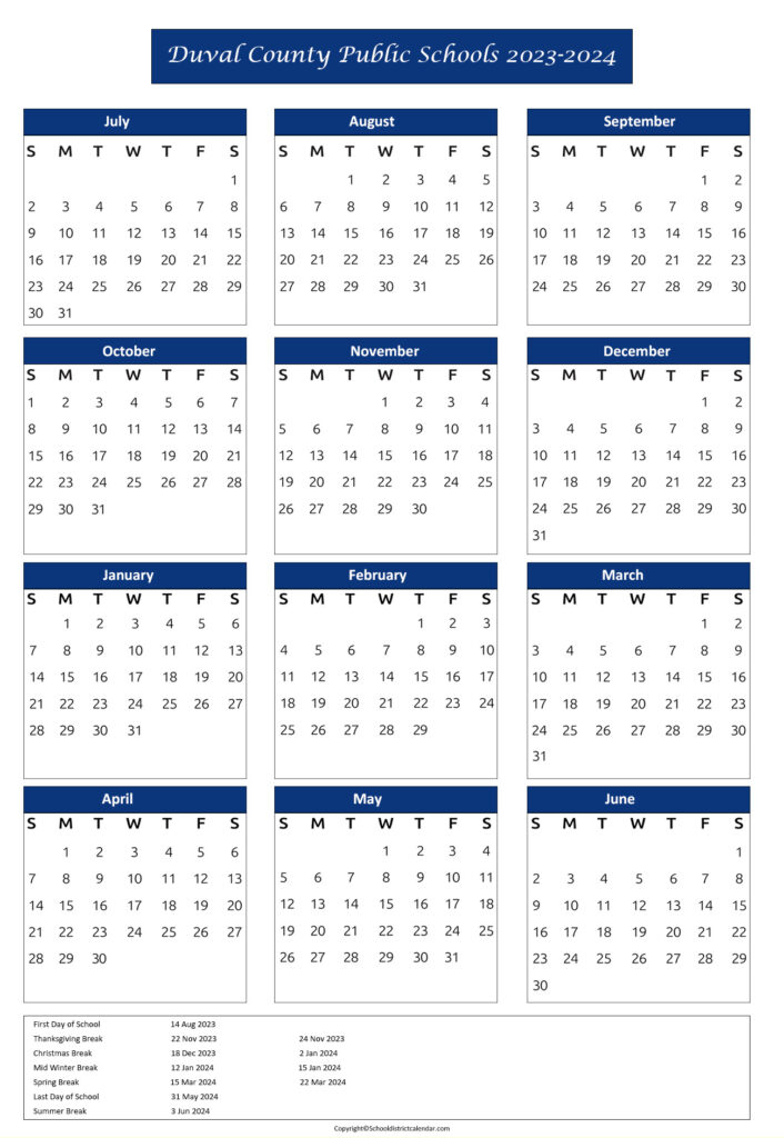 Duval County Public Schools District Calendar