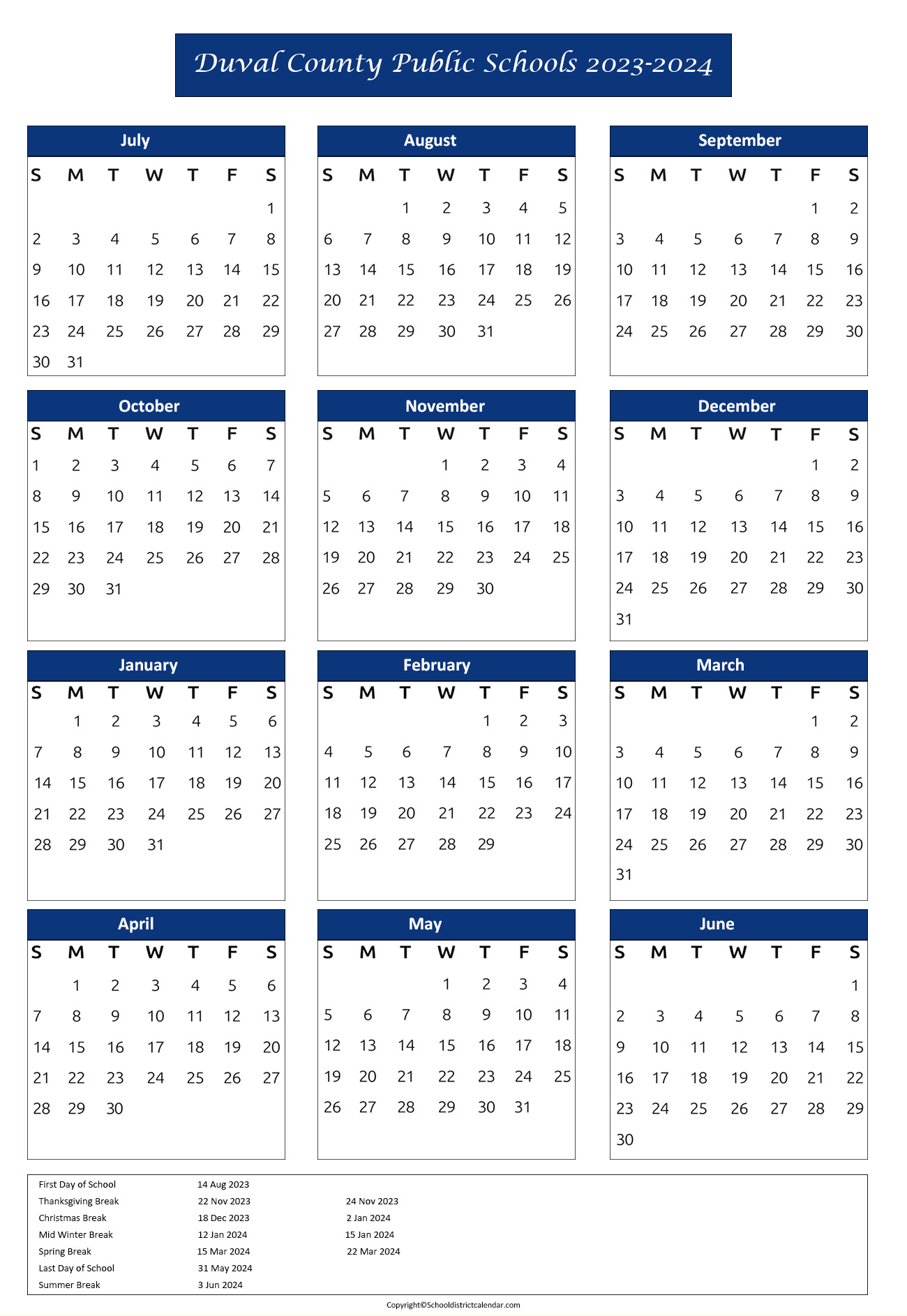 Duval County Public Schools Calendar Holidays 20232024