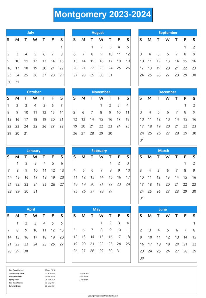 Montgomery County Public School System Calendar