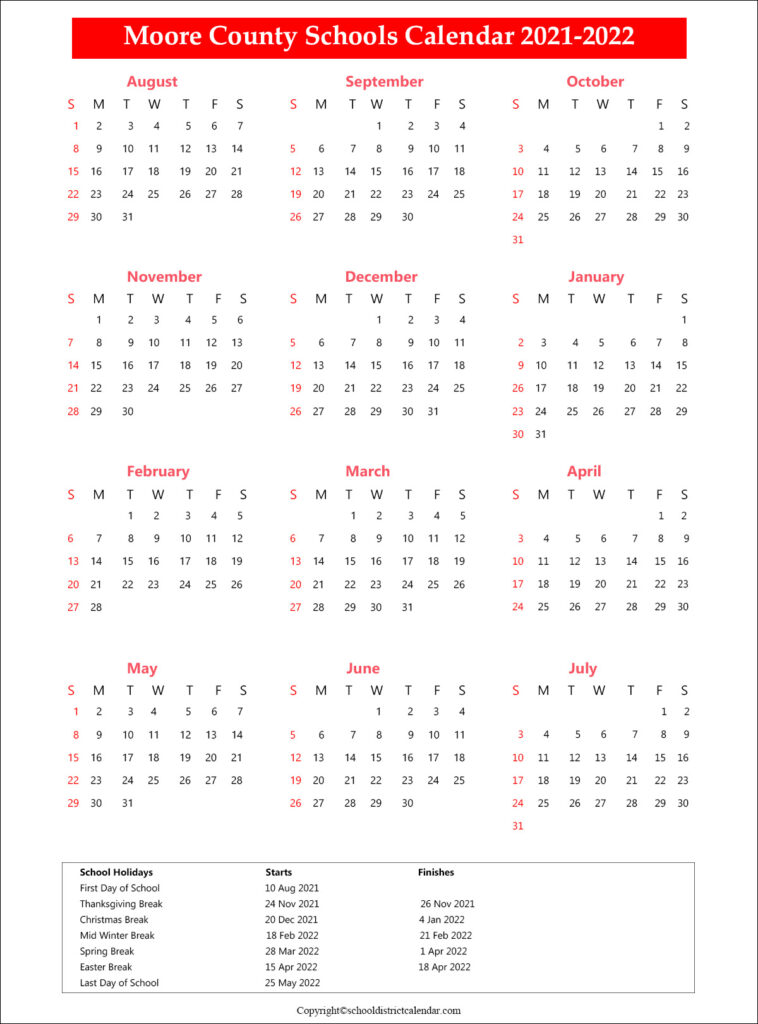 school calendar for Moore County Schools Archives - School District