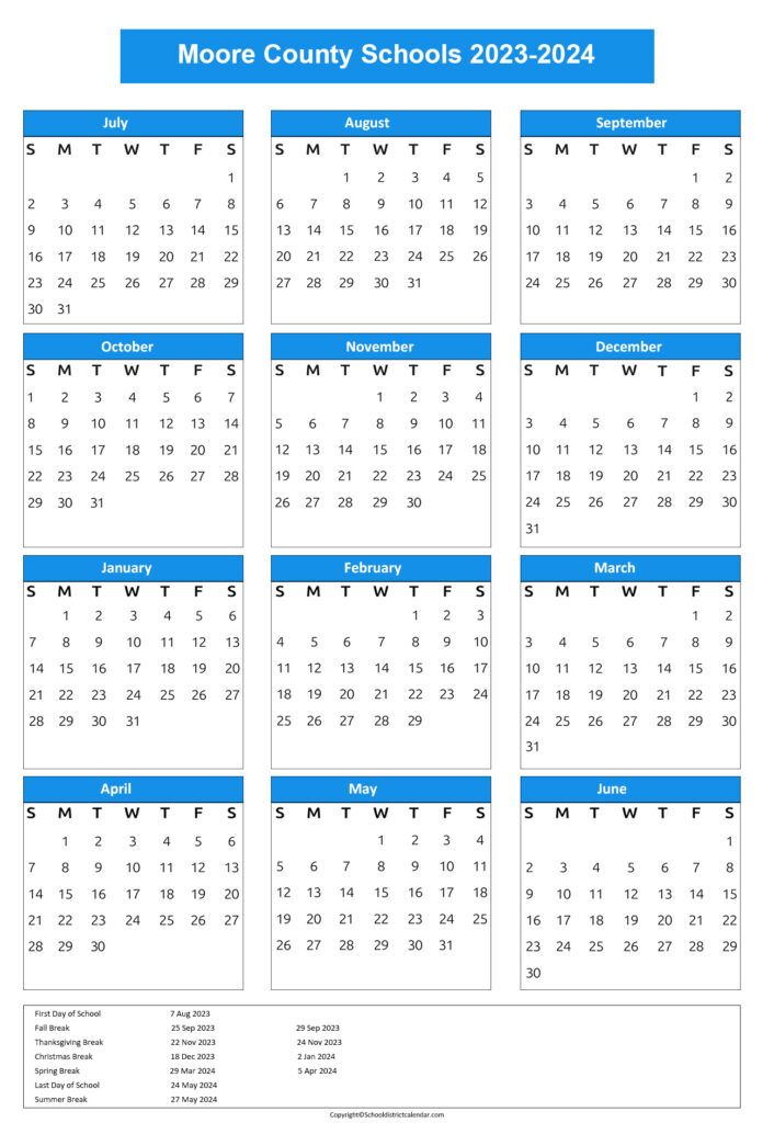 Moore County Schools Calendar Holidays 2023-2024