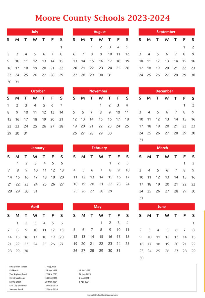 Moore County Schools Calendar Holidays 20232024