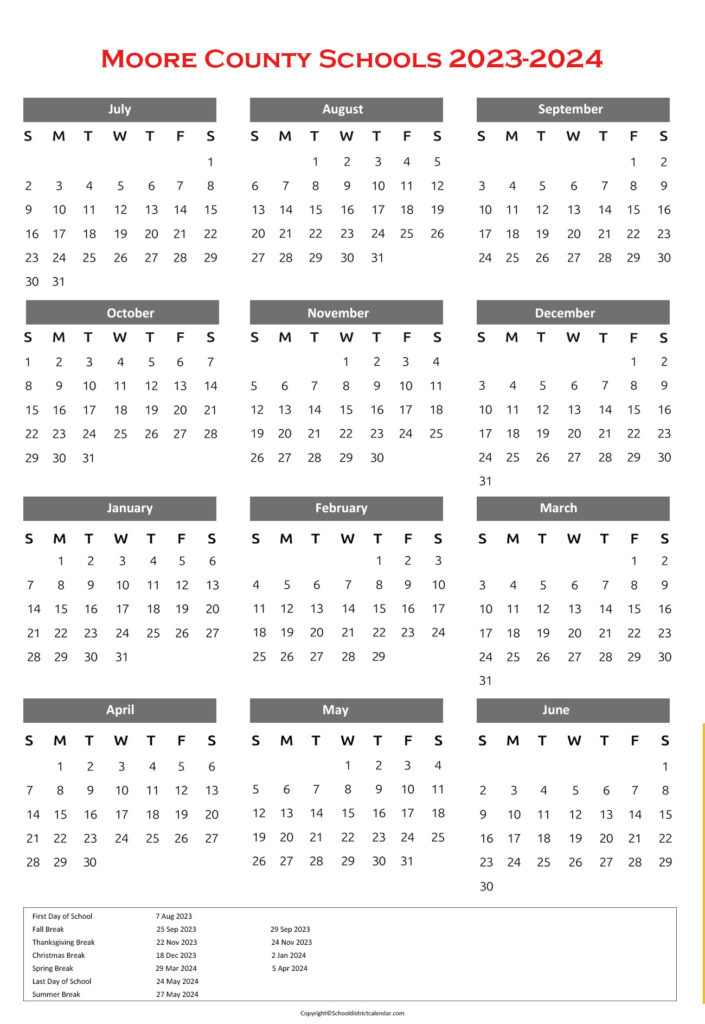 Moore County Schools Calendar Holidays 2023 2024