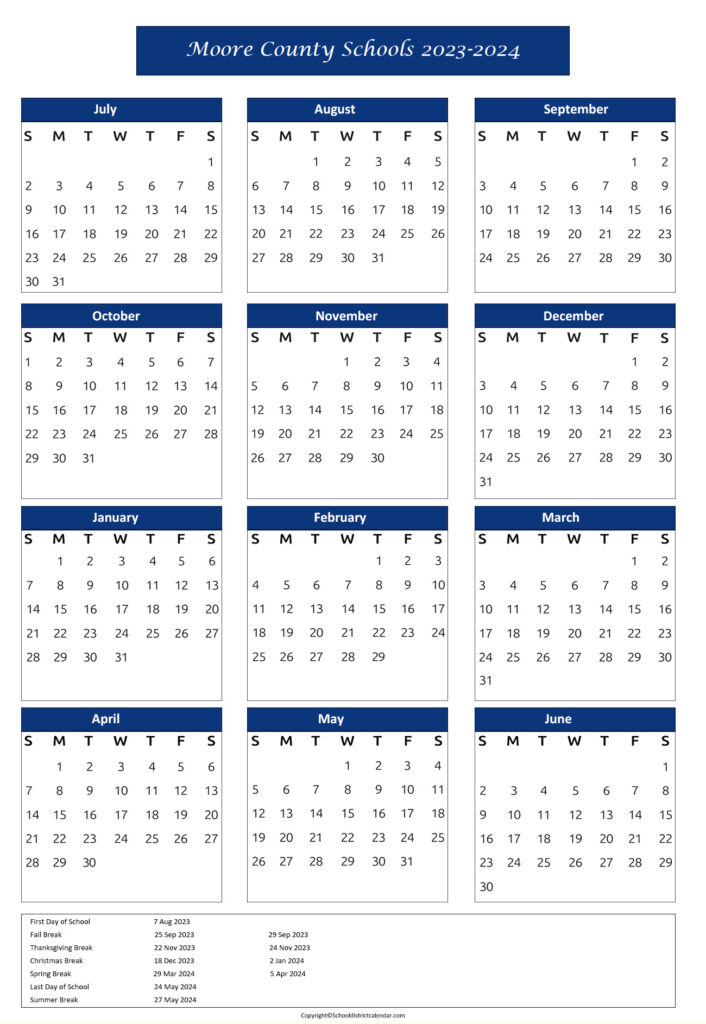 Moore County Schools Calendar Holidays 20232024