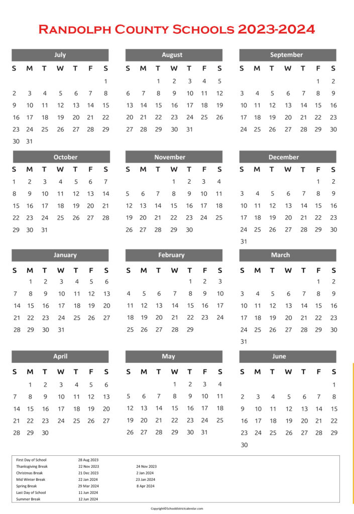 Randolph County School District Calendar